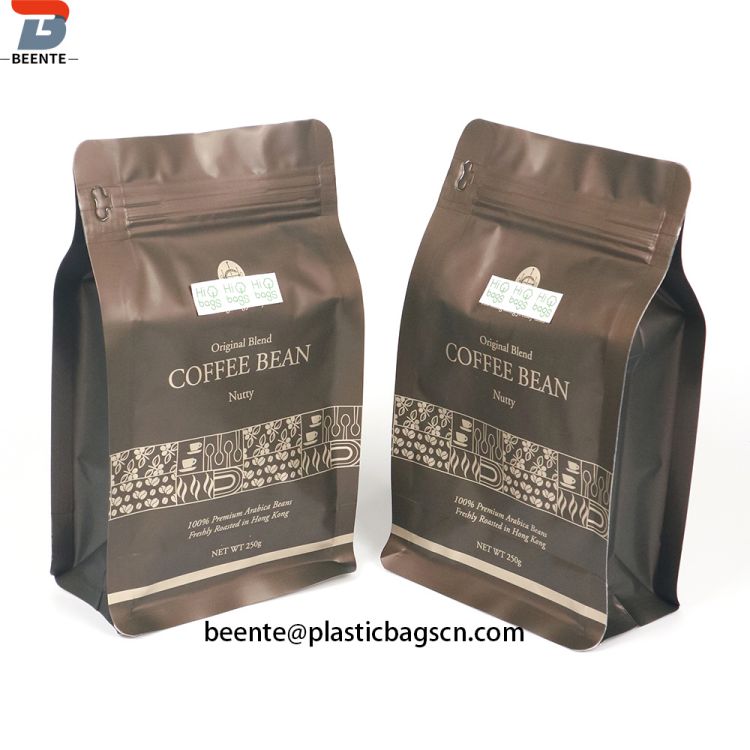 Flat Bottom Package Kraft Paper Coffee Packaging Sacculi Cum Valvae